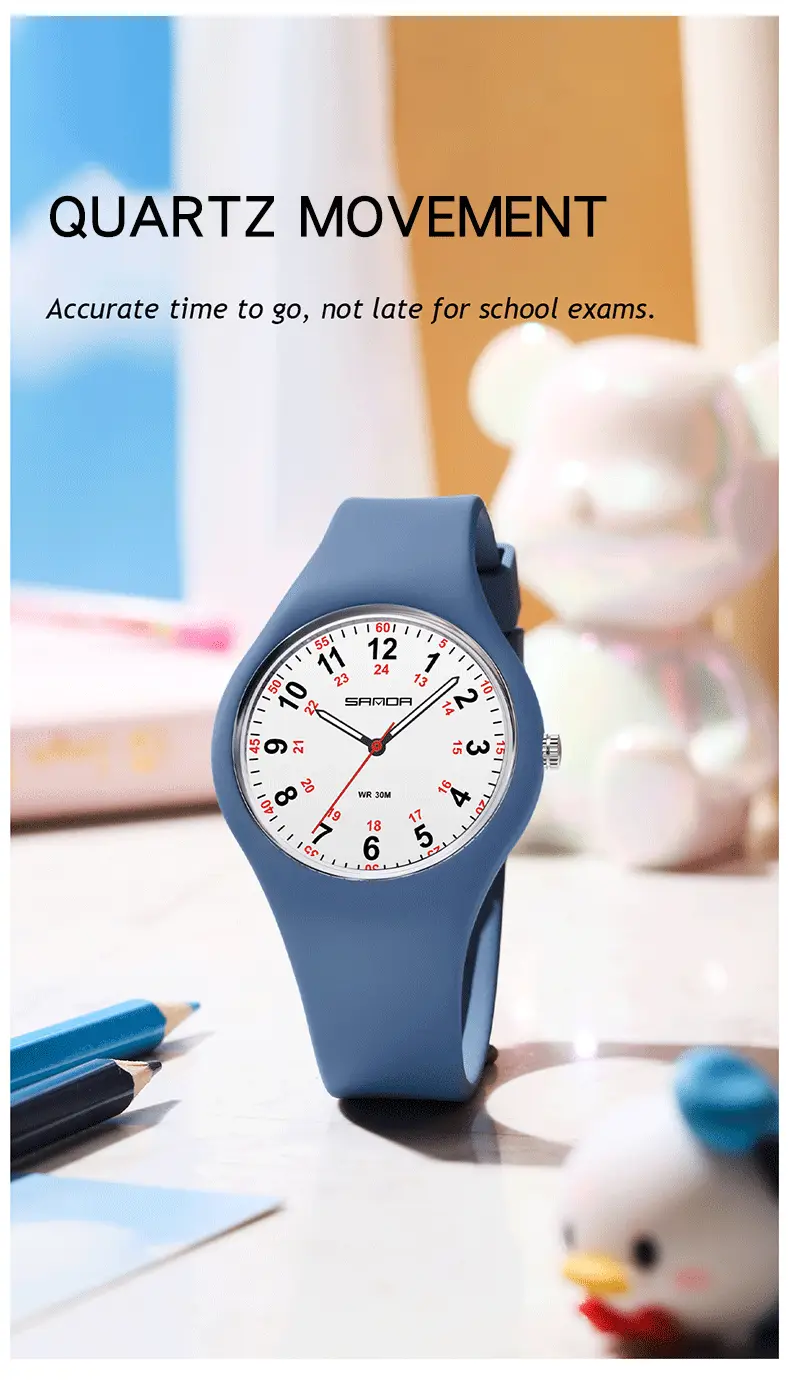 Sanda White Silicone Waterproof Student Quartz Watch — feature 21