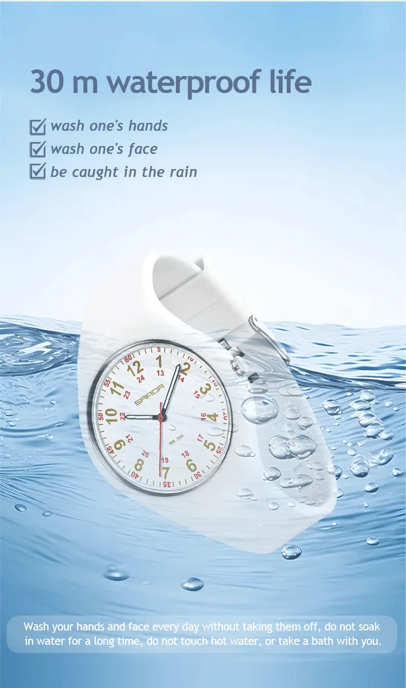Sanda White Silicone Waterproof Student Quartz Watch — feature 29