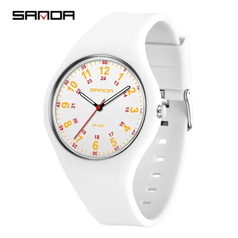 Sanda White Silicone Waterproof Student Quartz Watch - Image 2