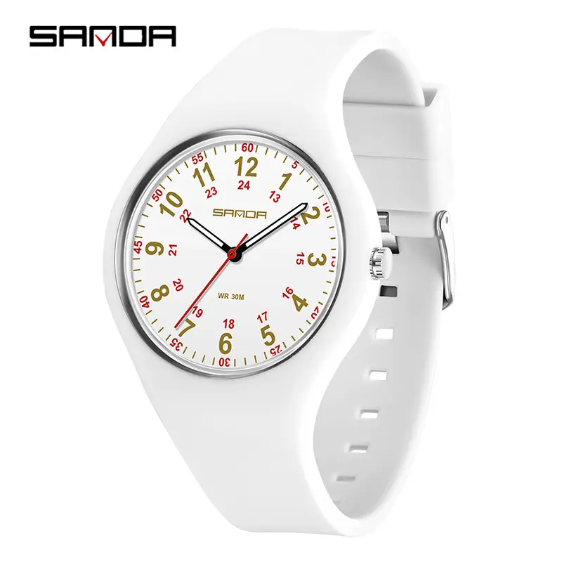 Sanda White Silicone Waterproof Student Quartz Watch - Image 3