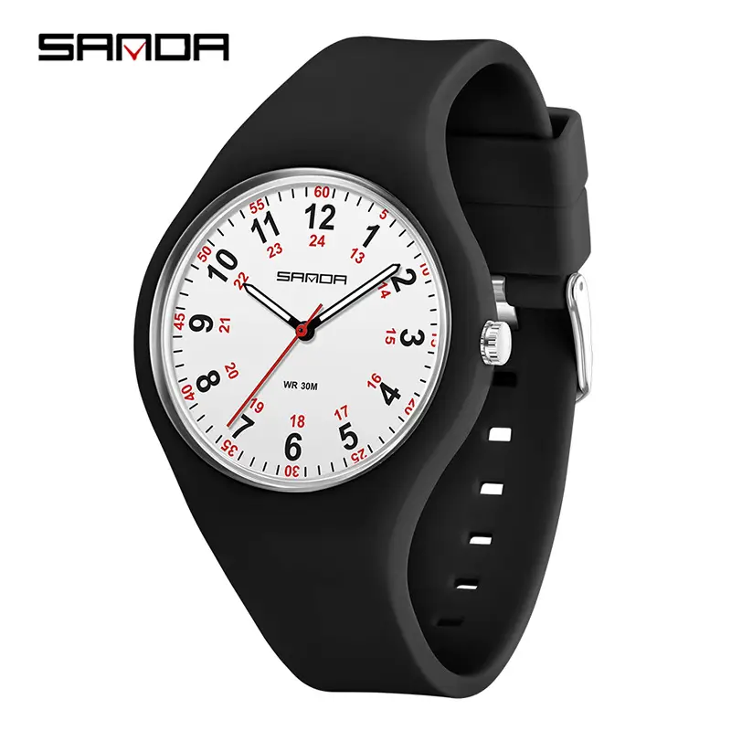 Sanda White Silicone Waterproof Student Quartz Watch - Image 5
