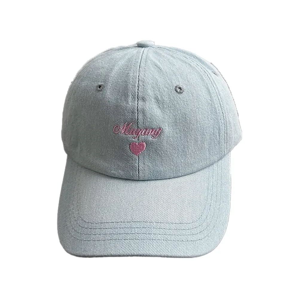 Women Blue Denim Baseball Cap with Embroidered Love Design