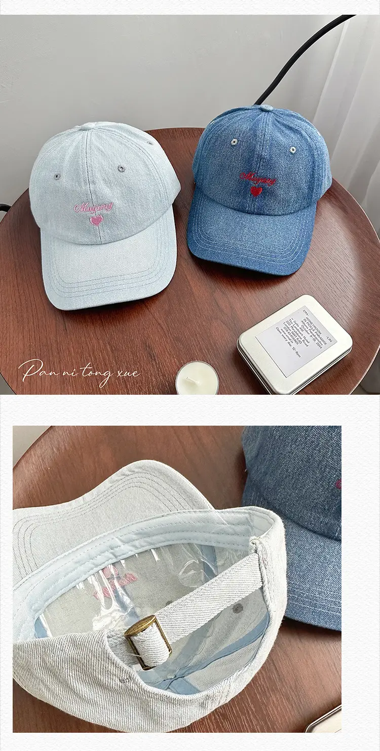 Women Blue Denim Baseball Cap with Embroidered Love Design — feature 25
