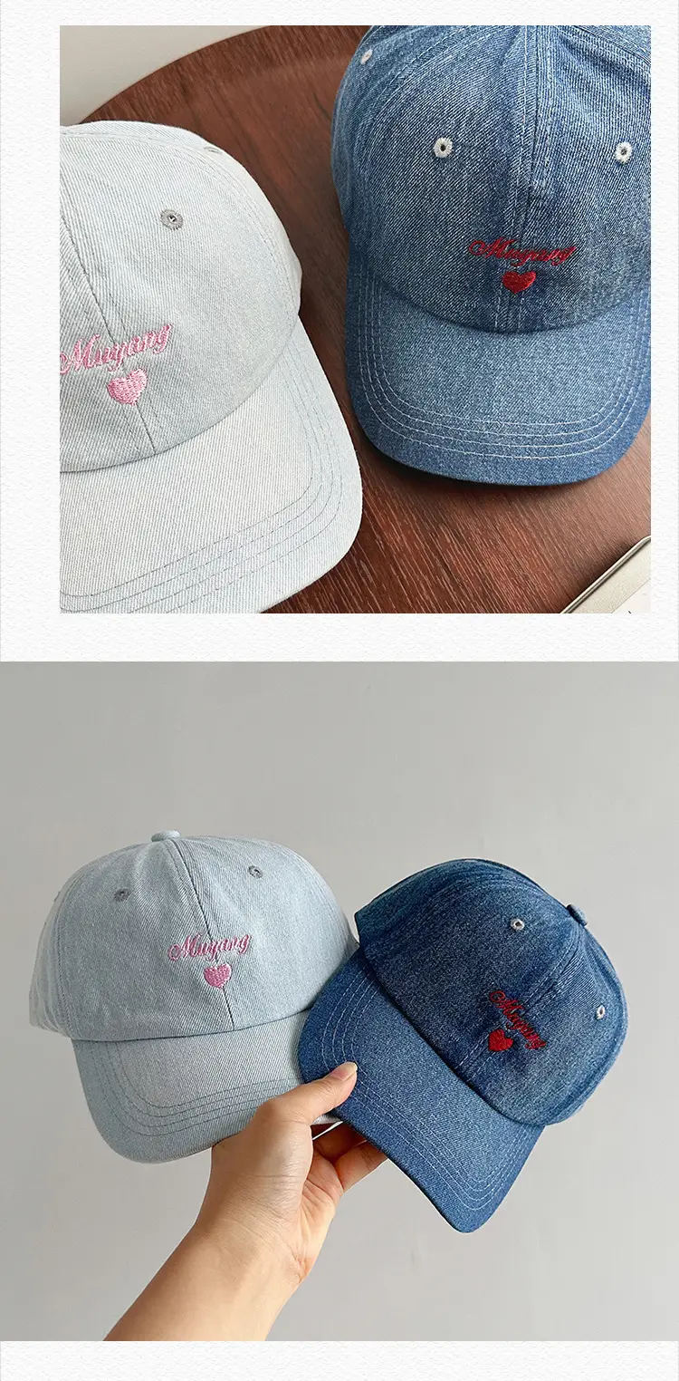 Women Blue Denim Baseball Cap with Embroidered Love Design — feature 26