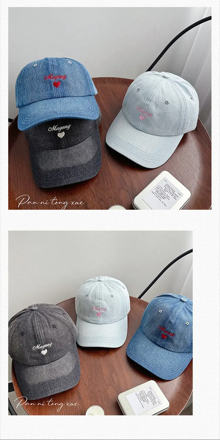 Women Blue Denim Baseball Cap with Embroidered Love Design — feature 27
