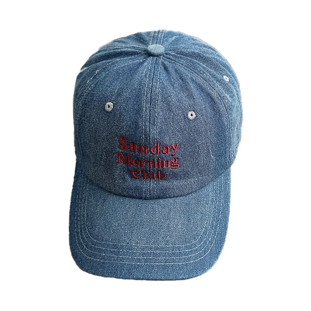 Women Denim Sun Hat with Multi-Row Letter Embroidery - Image 8