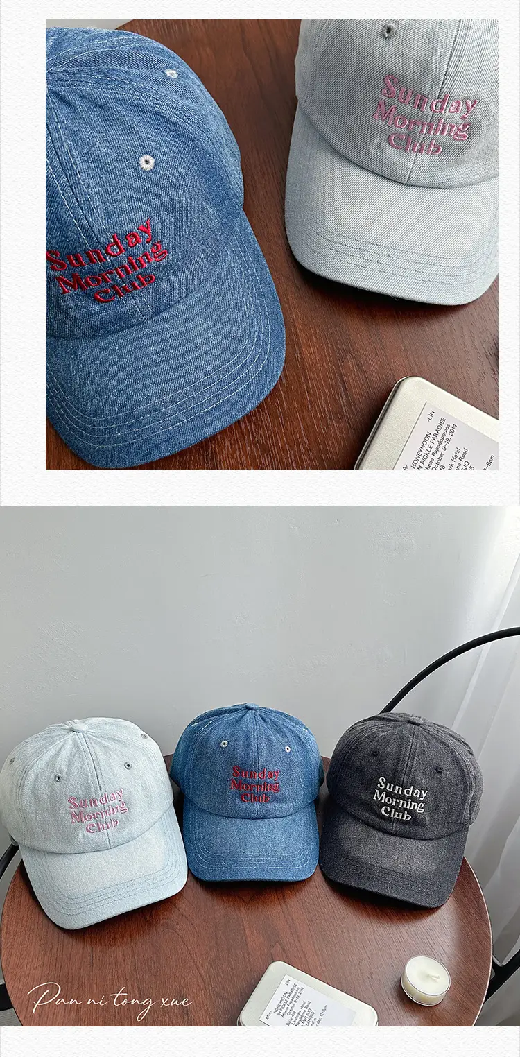 Women Denim Sun Hat with Multi-Row Letter Embroidery — feature 26