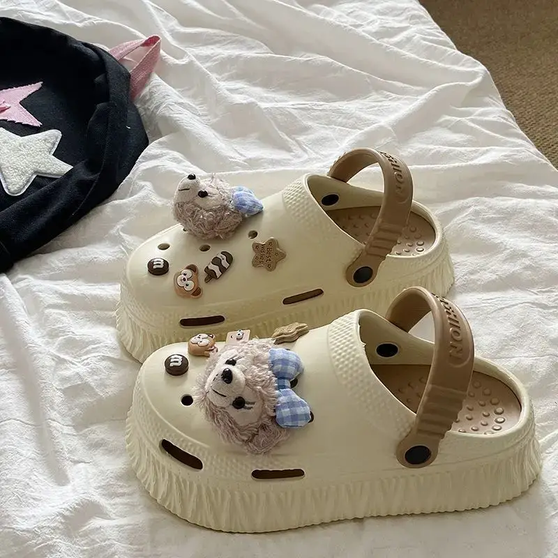 Women's Black Detachable EVA Sandals with Bear Decor - Image 3
