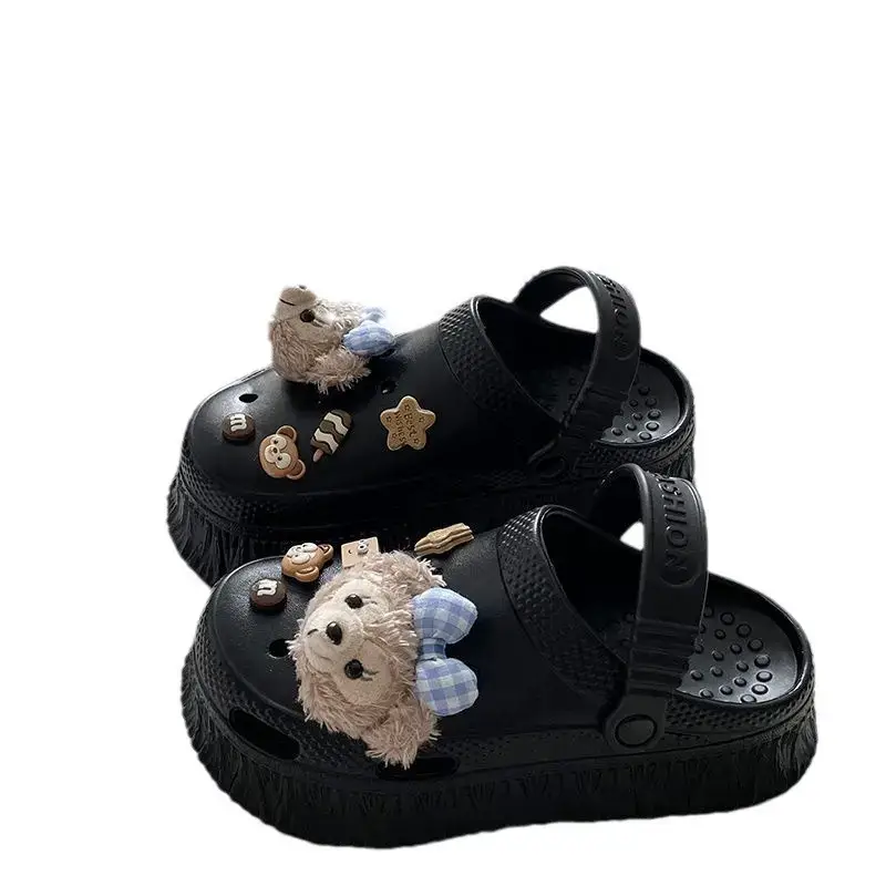 Women's Black Detachable EVA Sandals with Bear Decor - Image 6