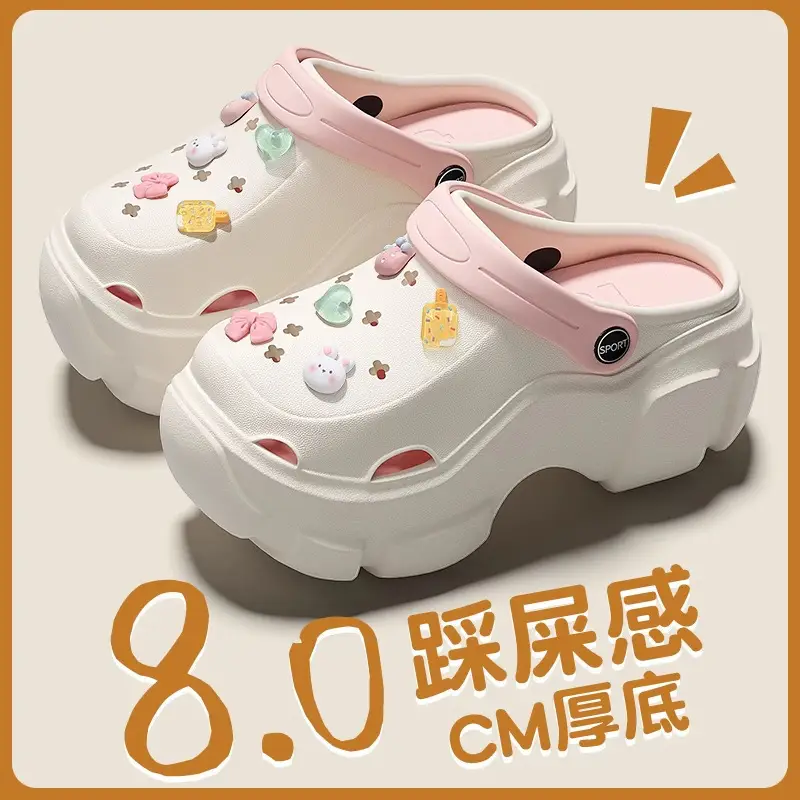 Thick-Soled Height-Increasing Clogs for Women, 2025 New Non-Slip Beach Sandals with Eva Closed-Toe Design, Cartoon Slippers