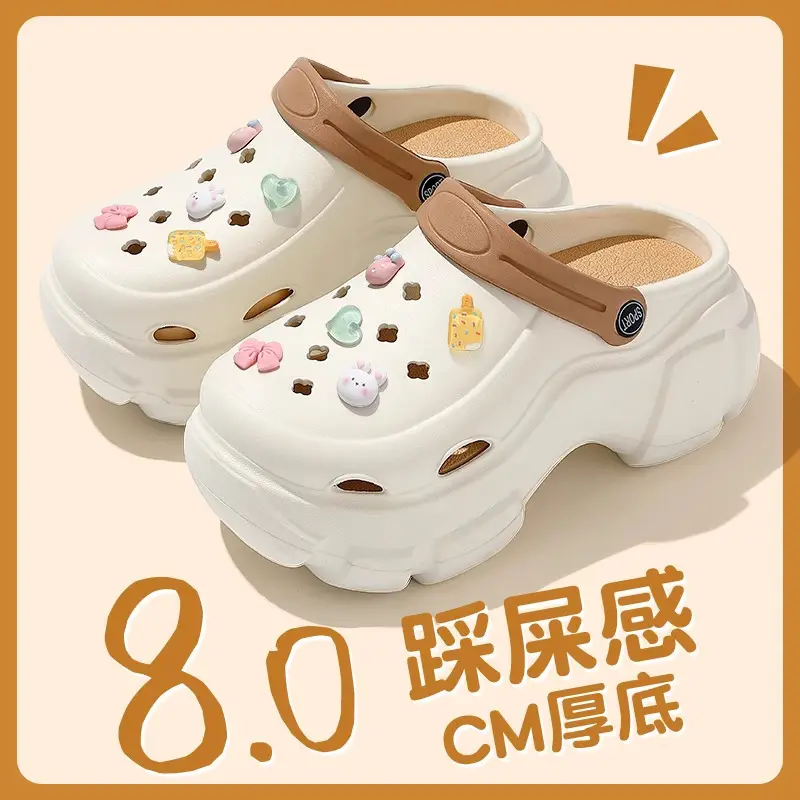 Thick-Soled Height-Increasing Clogs for Women, 2025 New Non-Slip Beach Sandals with Eva Closed-Toe Design, Cartoon Slippers
