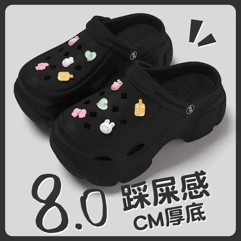 Thick-Soled Height-Increasing Clogs for Women, 2025 New Non-Slip Beach Sandals with Eva Closed-Toe Design, Cartoon Slippers