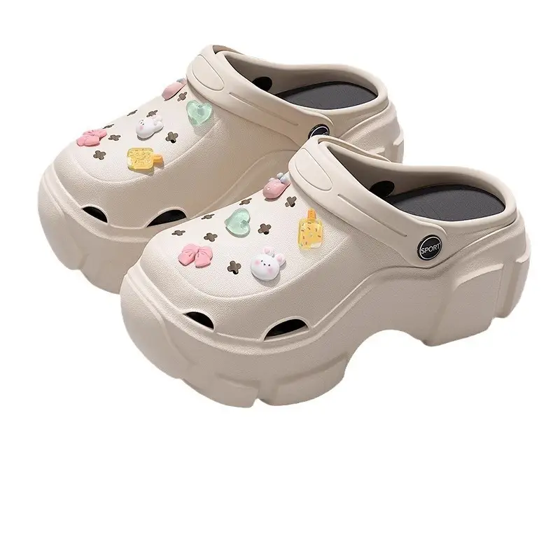 Thick-Soled Height-Increasing Clogs for Women, 2025 New Non-Slip Beach Sandals with Eva Closed-Toe Design, Cartoon Slippers