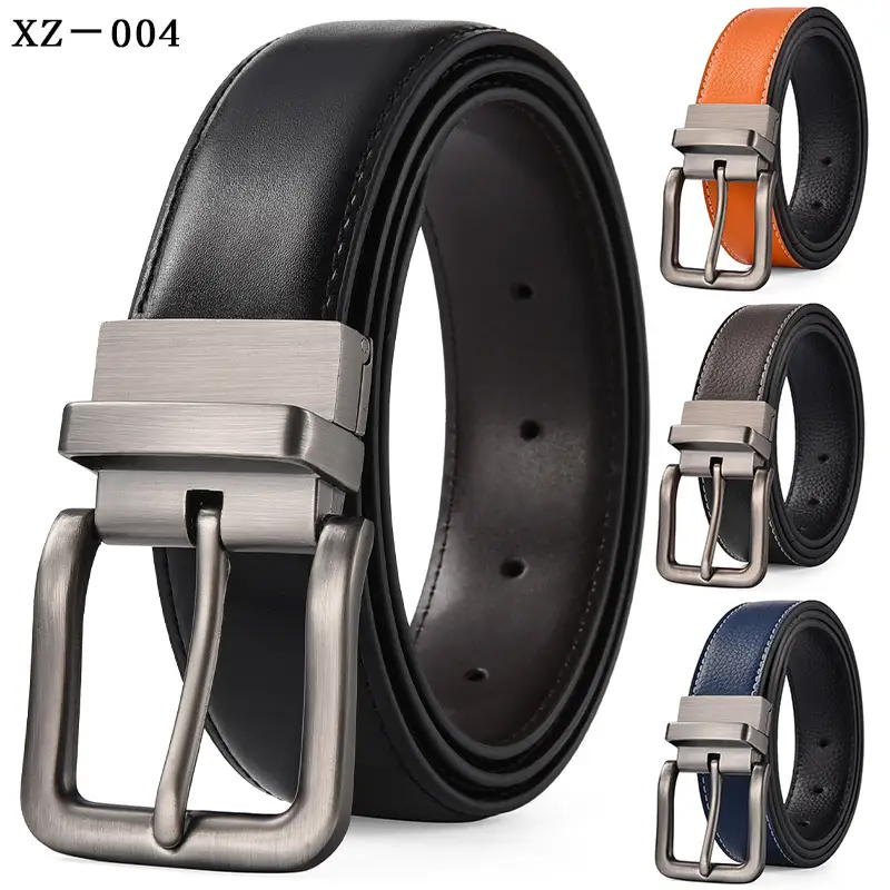 Men's Leather Belt Yellow Double Sided Rotating Pin Buckle - Image 10