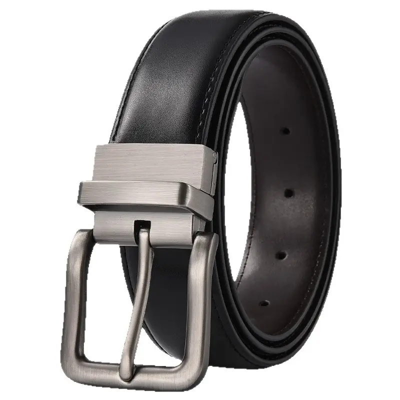 Men's Leather Belt Yellow Double Sided Rotating Pin Buckle - Image 14