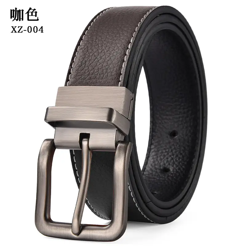 Men's Leather Belt Yellow Double Sided Rotating Pin Buckle — feature 11