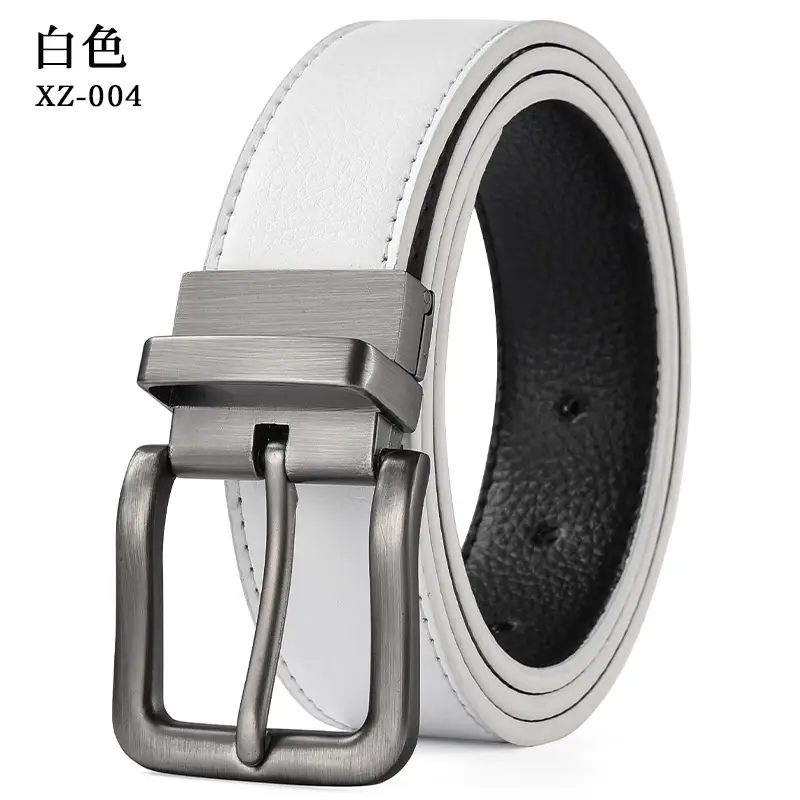 Men's Leather Belt Yellow Double Sided Rotating Pin Buckle — feature 7