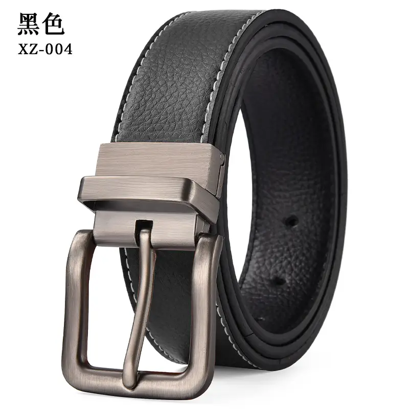 Men's Leather Belt Yellow Double Sided Rotating Pin Buckle — feature 9