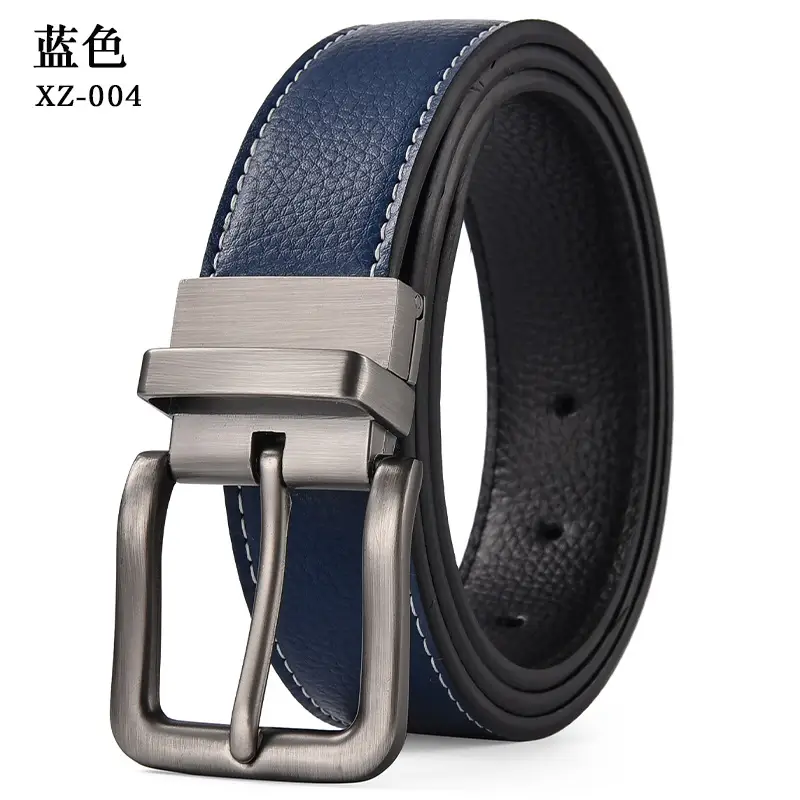 Men's Leather Belt Yellow Double Sided Rotating Pin Buckle - Image 4