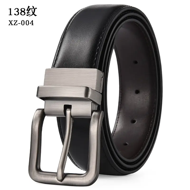 Men's Leather Belt Yellow Double Sided Rotating Pin Buckle - Image 7
