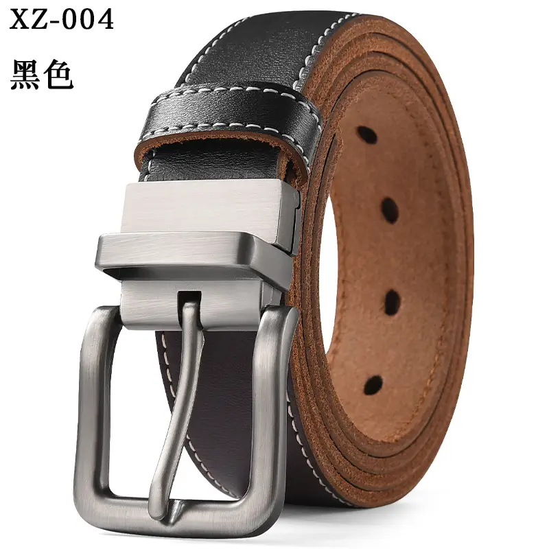 Men's Leather Belt Yellow Double Sided Rotating Pin Buckle - Image 8