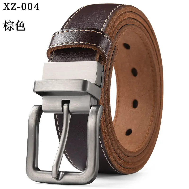 Men's Leather Belt Yellow Double Sided Rotating Pin Buckle - Image 9