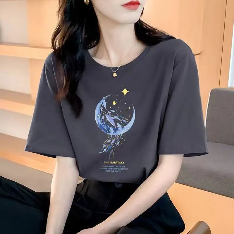Pure cotton short sleeve T-shirt women's summer wear inner top is shoulder design sense women's half sleeve loose round neck wholesale - Image 3