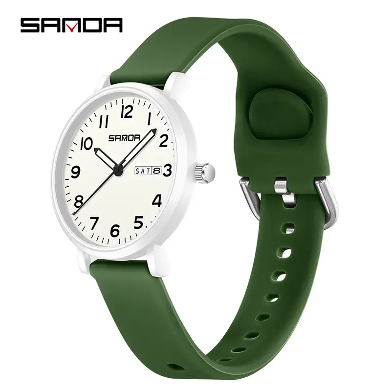 Sanda White Quartz Watch with Double Calendar - Image 3