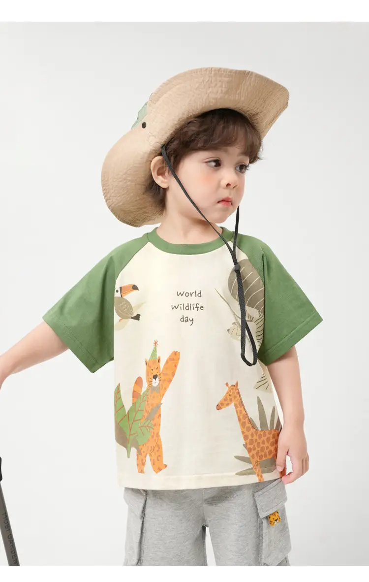 Right European Boy's Antibacterial T-Shirt Green Striped — feature 17