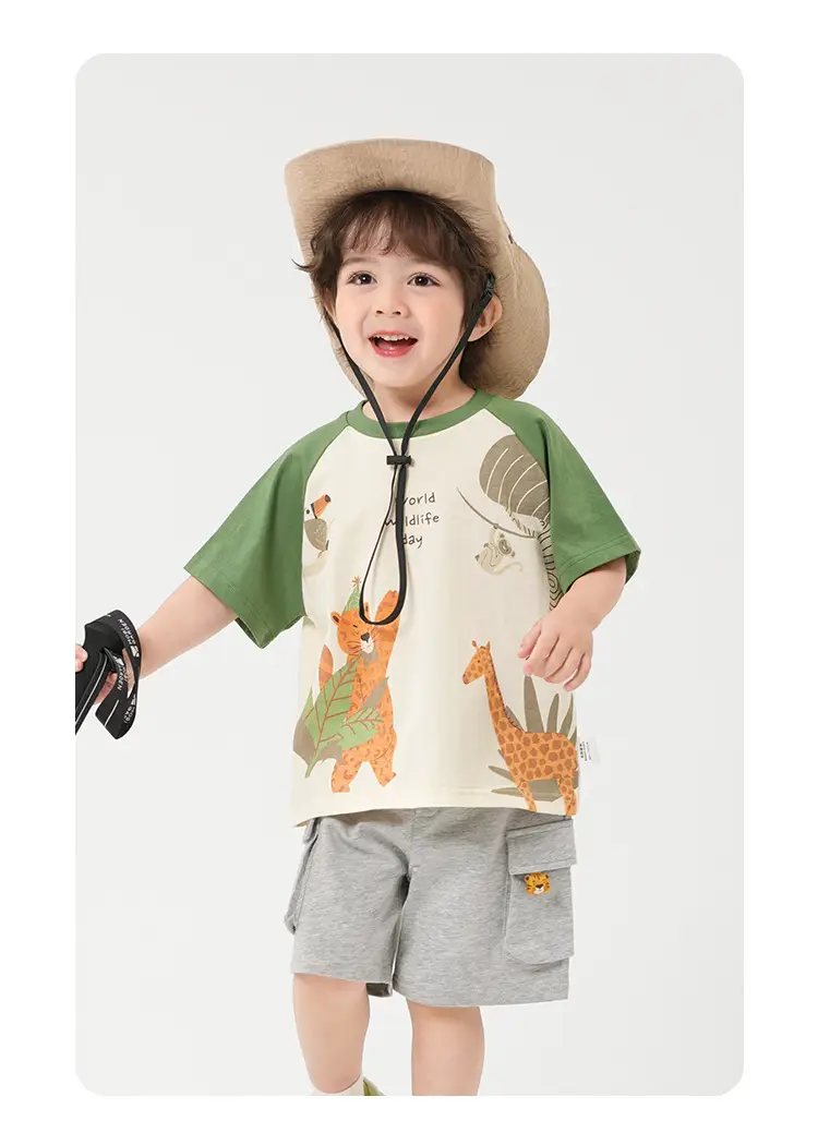 Right European Boy's Antibacterial T-Shirt Green Striped — feature 18