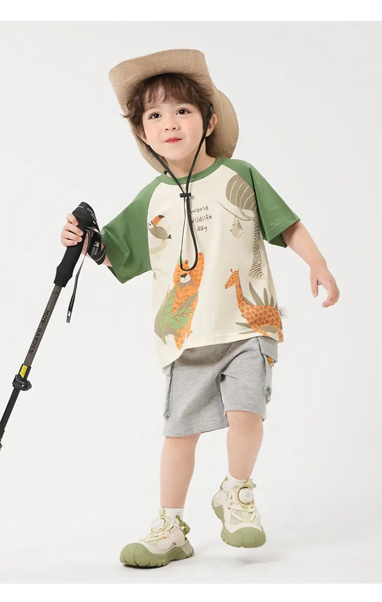 Right European Boy's Antibacterial T-Shirt Green Striped — feature 19