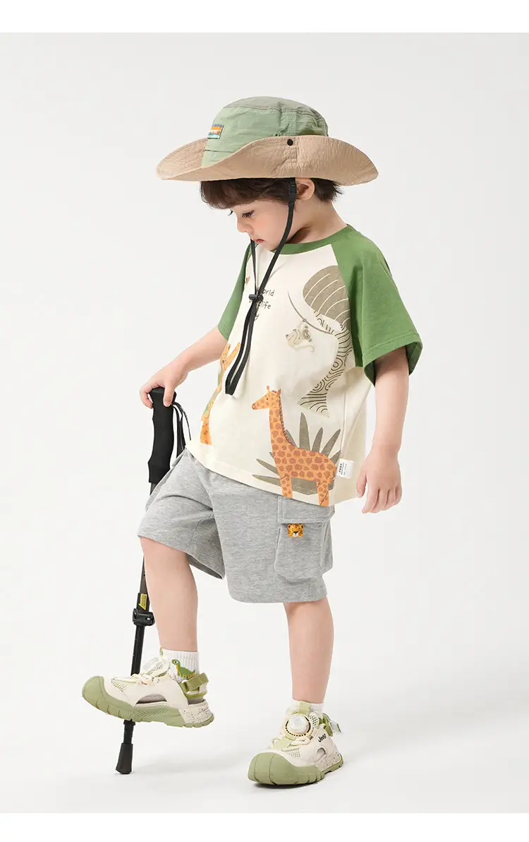 Right European Boy's Antibacterial T-Shirt Green Striped — feature 20