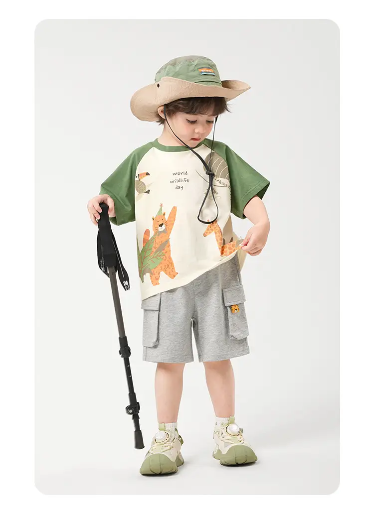 Right European Boy's Antibacterial T-Shirt Green Striped — feature 21