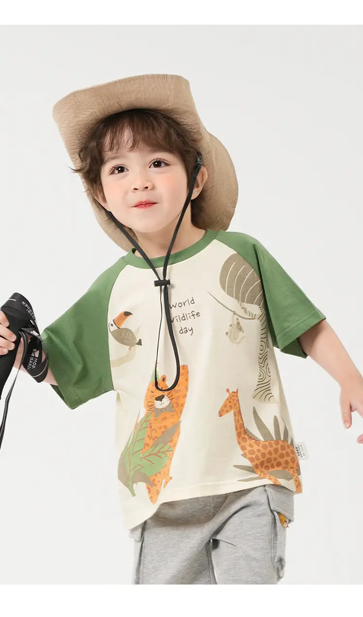 Right European Boy's Antibacterial T-Shirt Green Striped — feature 3