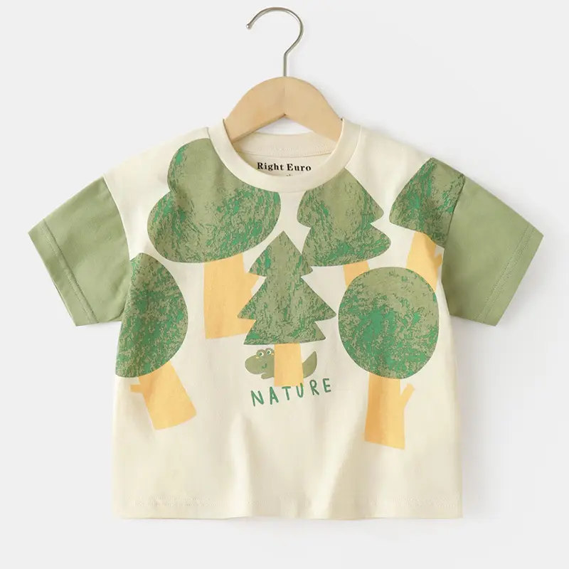 Right European Boy's Antibacterial T-Shirt Green Striped