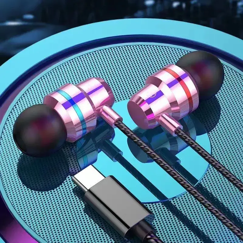 Red Blue Metal Type-C In-Ear Headset with Mic