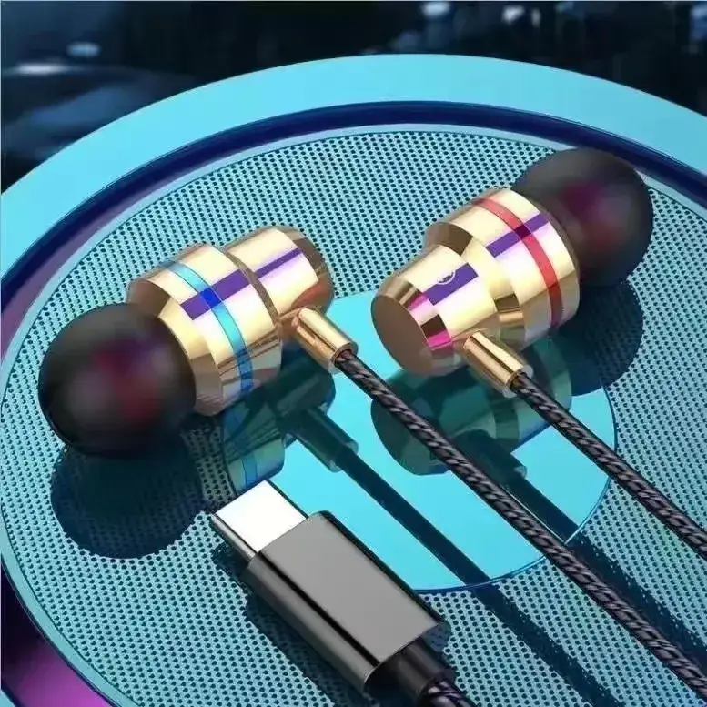 Red Blue Metal Type-C In-Ear Headset with Mic