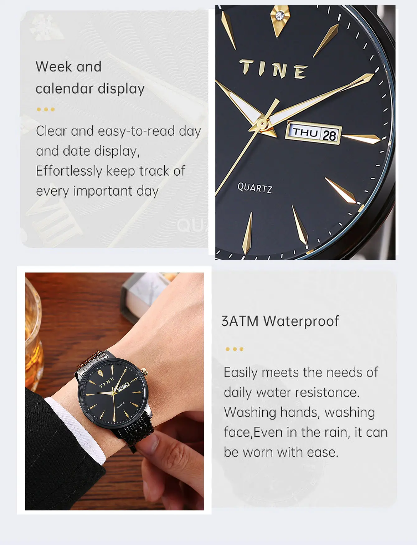 Tine Men's Luminous Waterproof Double Calendar Watch — feature 10