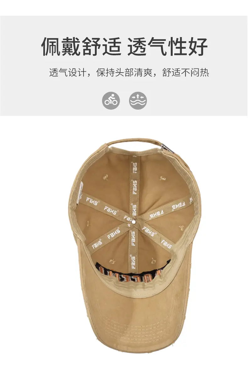 Men Distressed Embossed Baseball Cap Tan Sunshade — feature 5