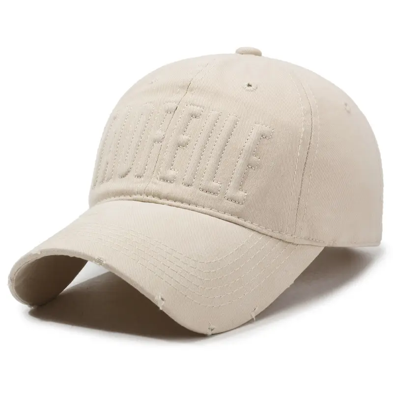 Men Distressed Embossed Baseball Cap Tan Sunshade