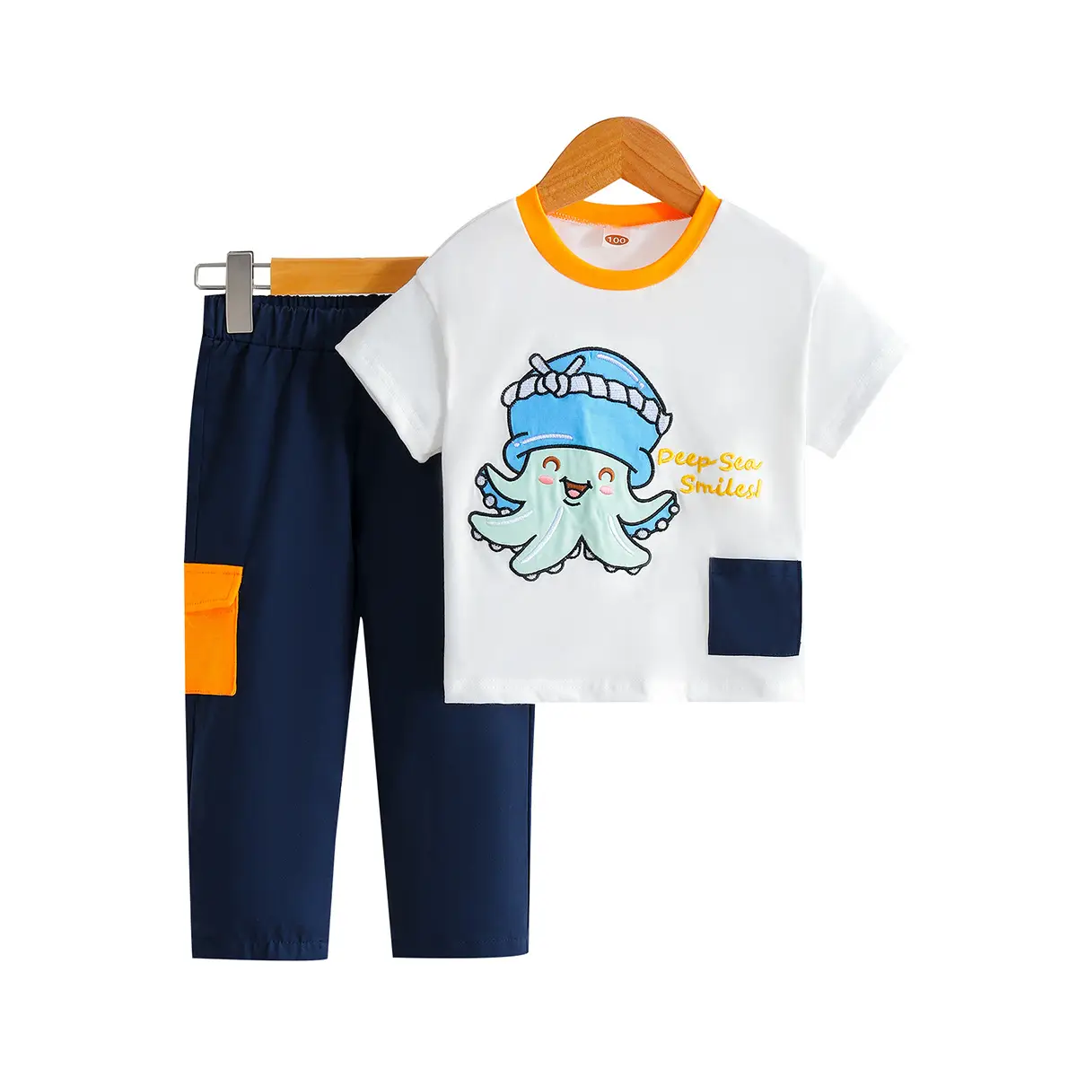 Kids White T-Shirt Navy Pants Summer Set - Image 6