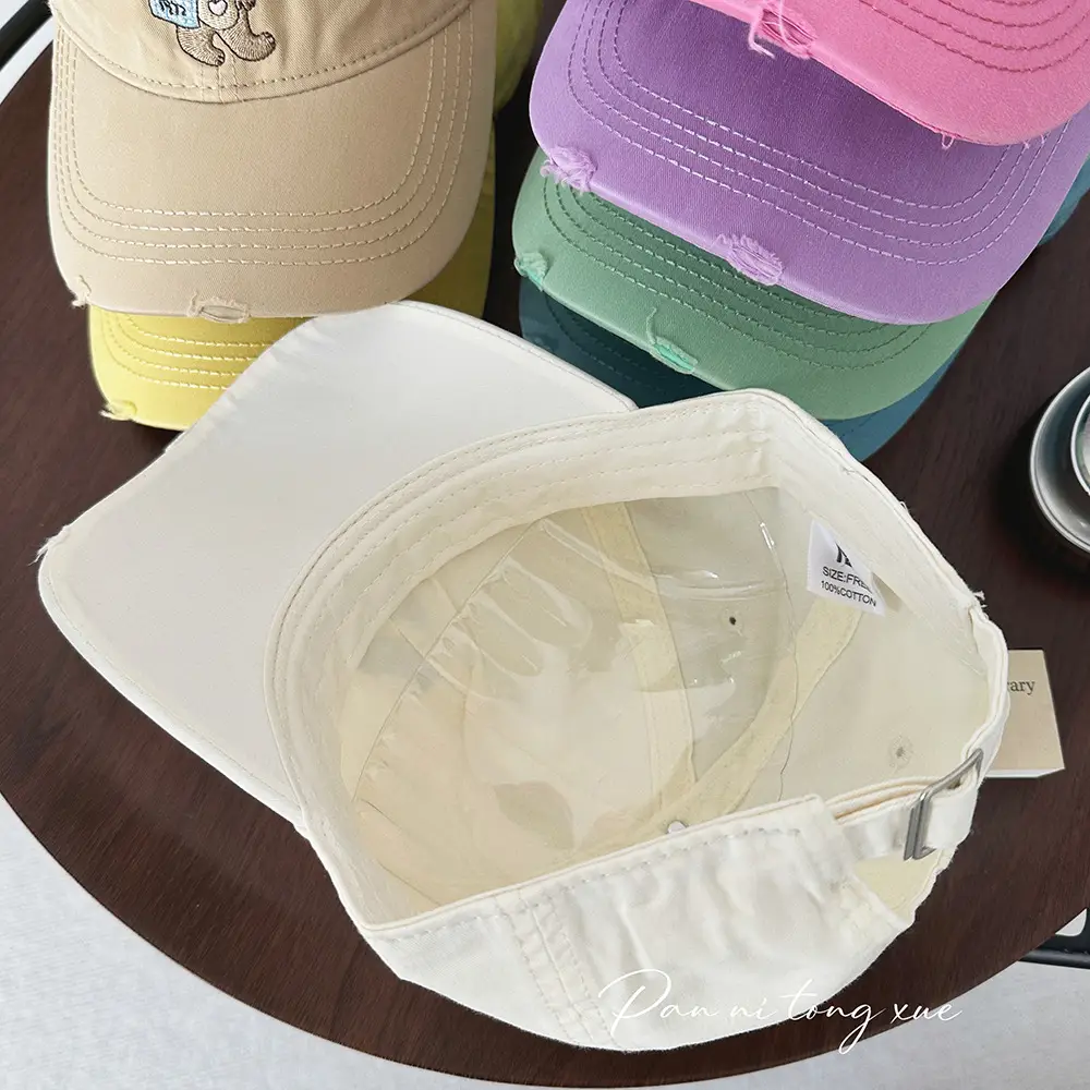 Embroidered Bear Cap for Kids in Pink Blue Beige - Image 11