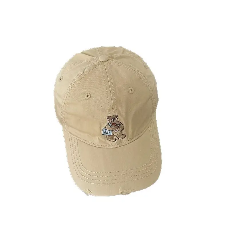 Embroidered Bear Cap for Kids in Pink Blue Beige - Image 12