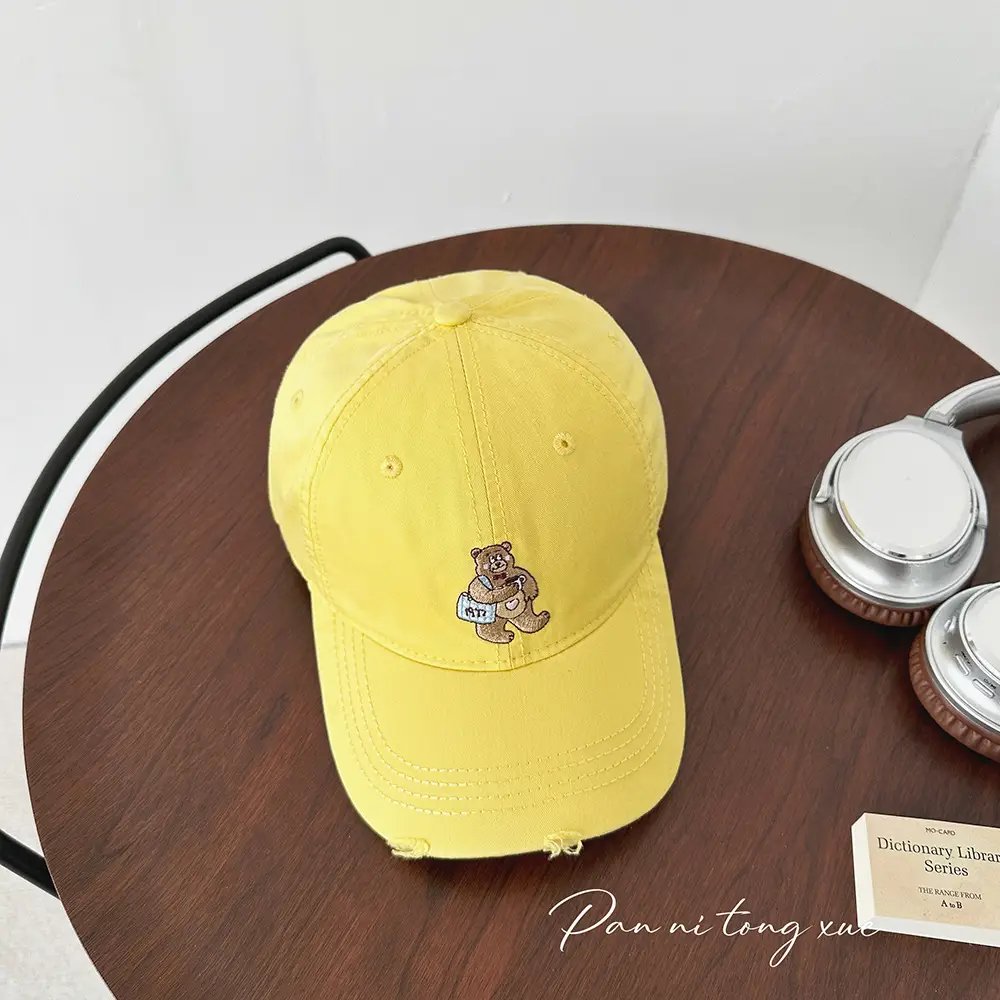 Embroidered Bear Cap for Kids in Pink Blue Beige - Image 2