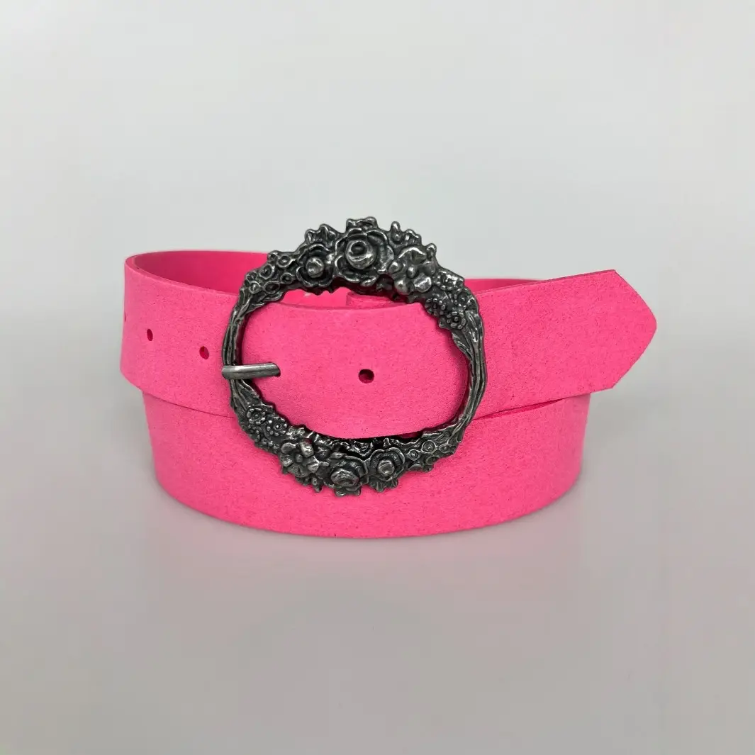 Women's G-Style Floral Buckle Belt tan faux leather - Image 15