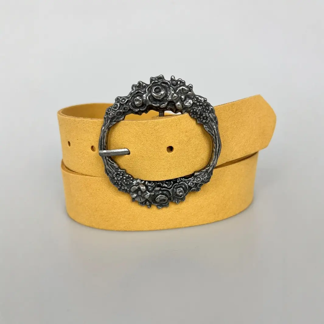 Women's G-Style Floral Buckle Belt tan faux leather - Image 16