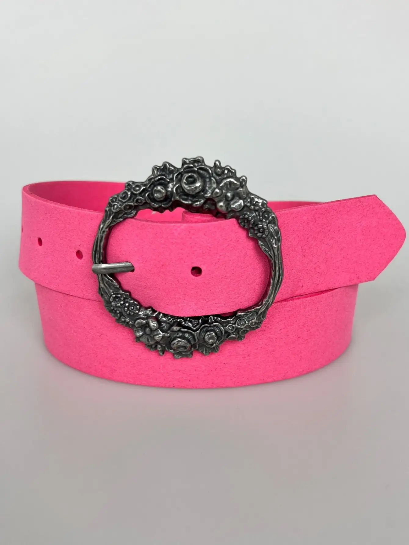 Women's G-Style Floral Buckle Belt tan faux leather — feature 9