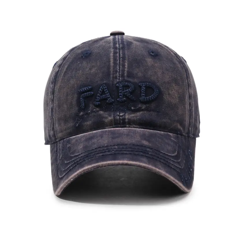 Men's Distressed Washed Embroidered Baseball Cap Navy Blue