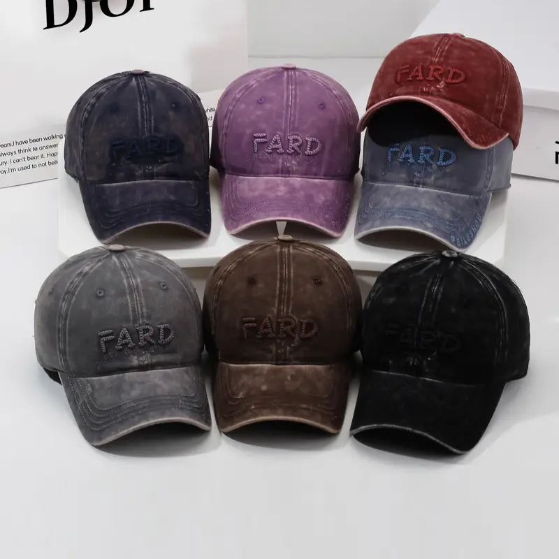 Men's Distressed Washed Embroidered Baseball Cap Navy Blue
