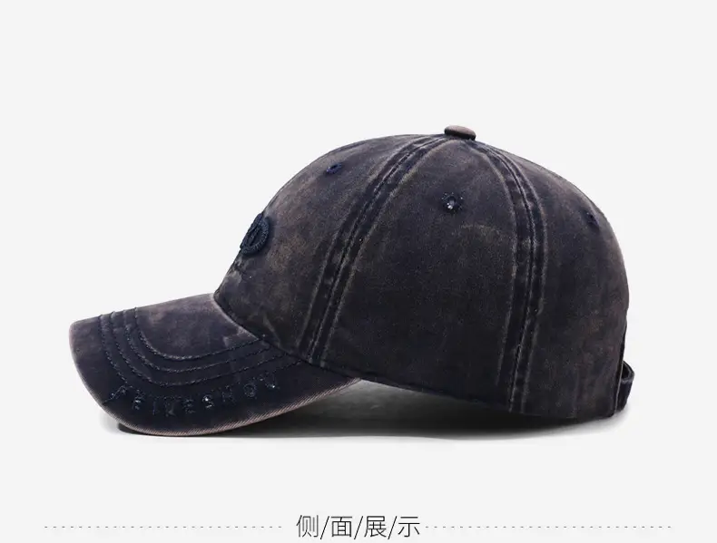 Men's Distressed Washed Embroidered Baseball Cap Navy Blue — feature 11